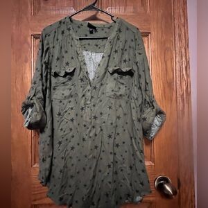 Torrid Olive Top with Black Star Pattern
